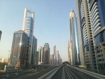 Panoramic view of city buildings against clear sky