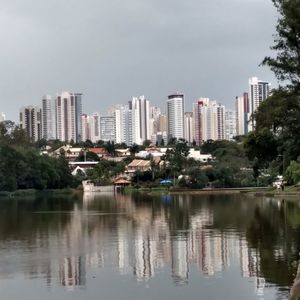 Reflection of city on water