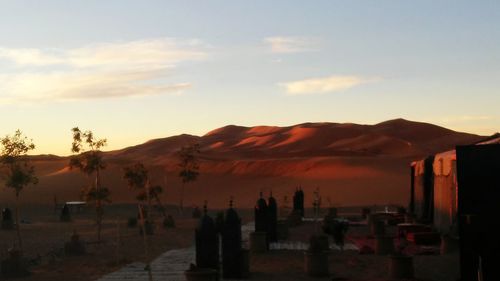 Scenic view of mountains against sky during sunset