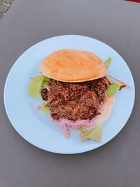 High angle view of food in plate