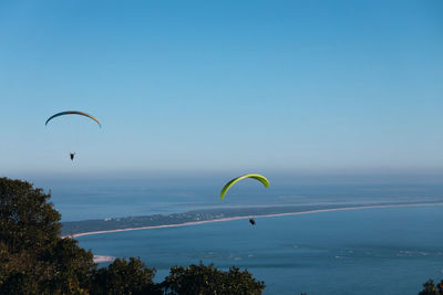 Low angle view of person paragliding against sky