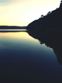 Scenic view of lake against clear sky during sunset