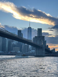 Bridge over river against sky during sunset