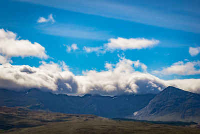 Scenic view of snowcapped mountains against sky