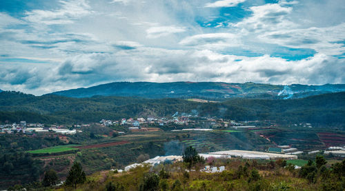 Aerial view of townscape against sky