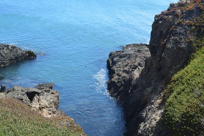 High angle view of rocks on beach