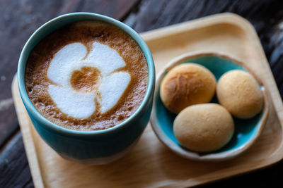 High angle view of coffee on table