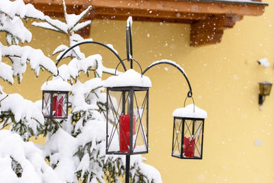 Close-up of snow hanging outdoors