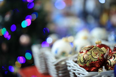 Close-up of christmas decoration on table