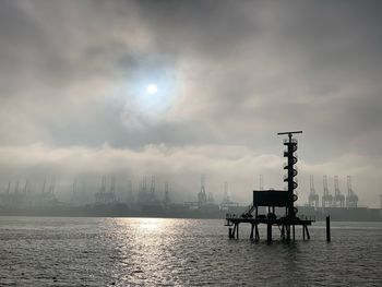 Scenic view of sea and buildings against sky