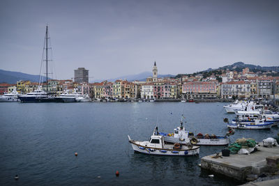 View of boats in marina