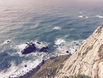 High angle view of rocks on beach