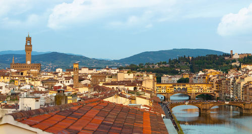 View over florence with the ponte vecchio and palazzo vecchio, italy.