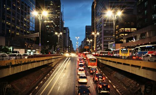 Light trails on city street at night
