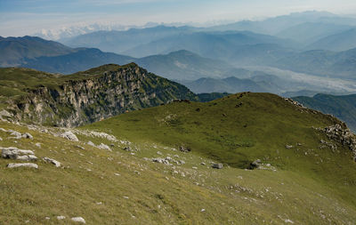 Panoramic view of landscape and mountains against sky