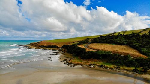 Scenic view of beach against sky