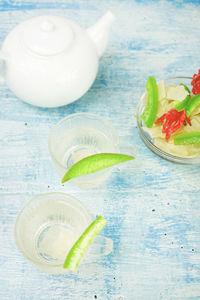 High angle view of drink on table