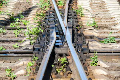 High angle view of railroad tracks