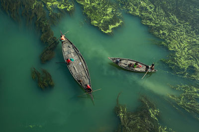 High angle view of boats in lake