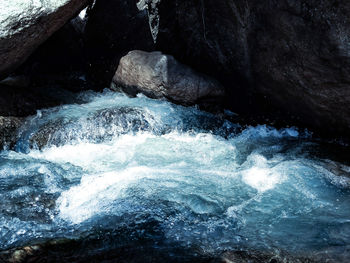 Water flowing through rocks