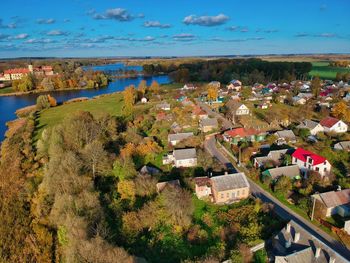 High angle view of townscape against sky