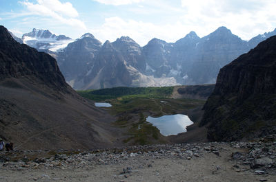 Scenic view of lake against mountain range