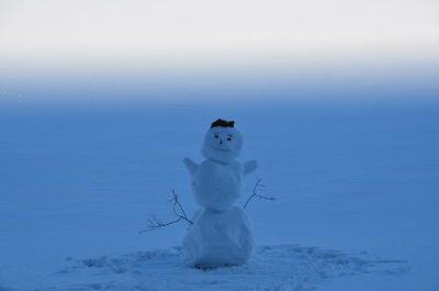 Ice cream on snowy field against sky during winter