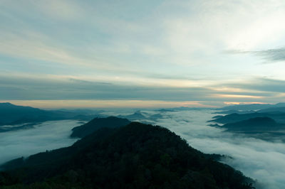 Scenic view of mountain against sky during sunset