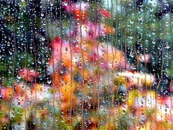 Full frame shot of wet window in rainy season