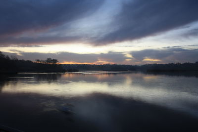Scenic view of lake against sky at sunset