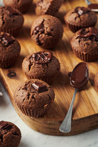 High angle view of chocolate cookies on table