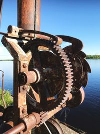 Close-up of rusty metal against clear sky