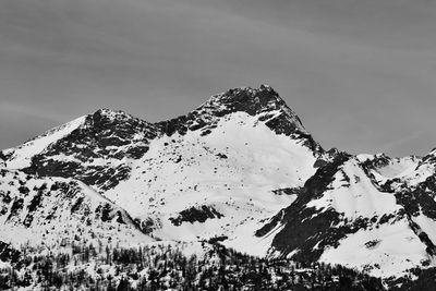 Scenic view of snow covered mountains against sky