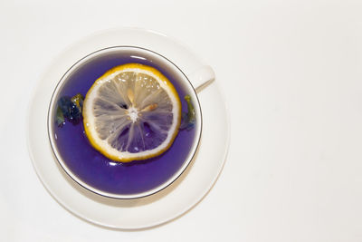 High angle view of drink on table