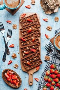 High angle view of fruits on table