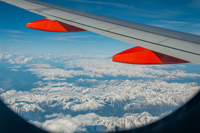 Aerial view of snowcapped mountain against sky