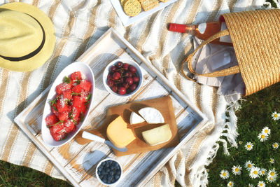 High angle view of food on table