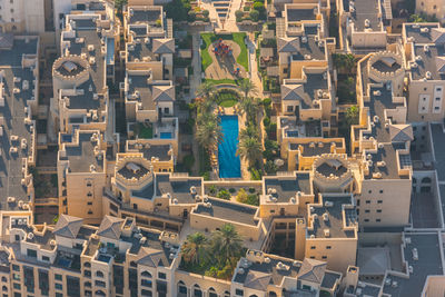 High angle view of buildings in city