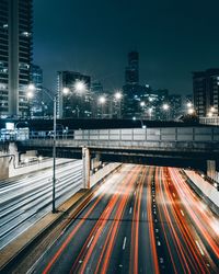 Light trails on road at night