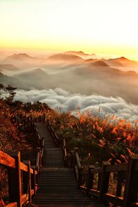 Scenic view of mountains at sunset