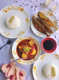 Directly above shot of food in plate on table