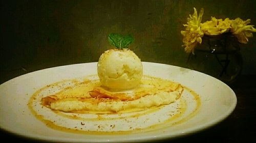 Close-up of food in plate on table