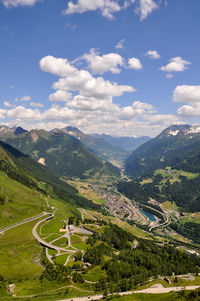 High angle view of winding road against sky