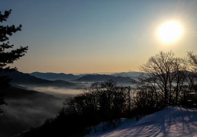 Scenic view of snow covered mountain against sky