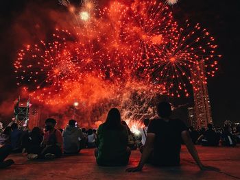 Firework display at night
