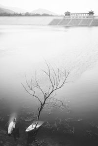 Scenic view of lake against sky during winter