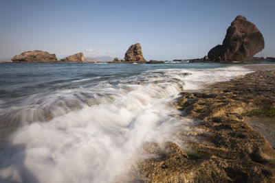 Scenic view of sea against clear sky