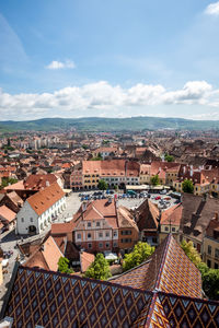 High angle view of townscape against sky