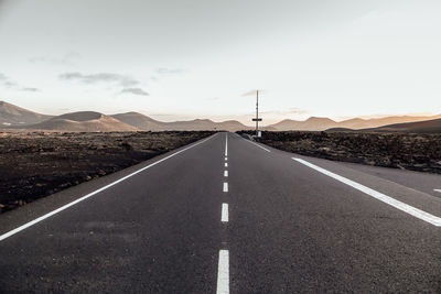 Diminishing prospective of the road in the desert, lanzarote island