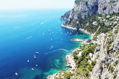 High angle view of sea and mountains